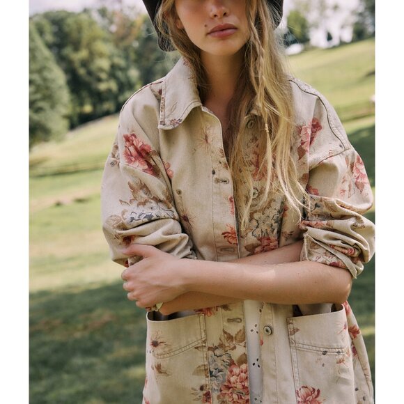 Free People Floral Jean Jacket - Cream and Pink - Picture 7 of 14